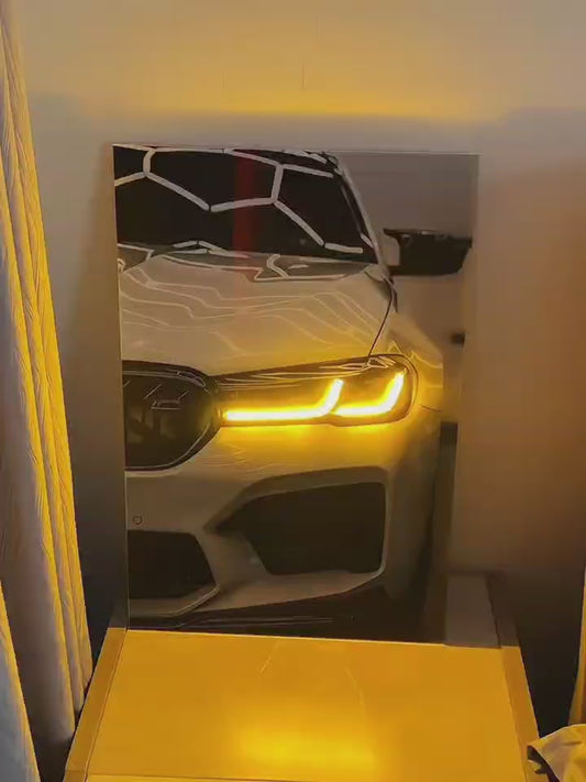 BMW M4 Glowing Wall Decor with M Badge & Dynamic Light Reflections